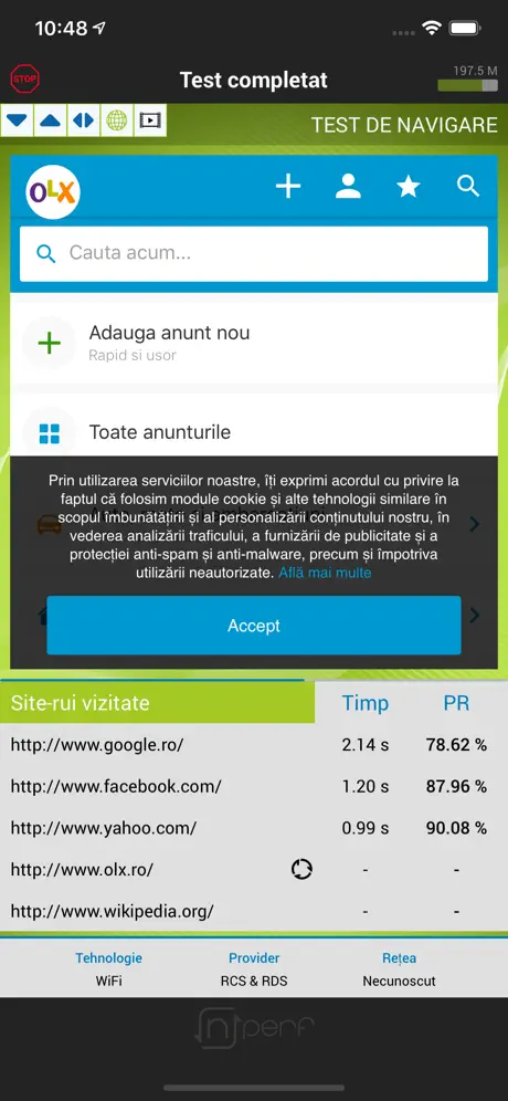 nPerf internet speed test