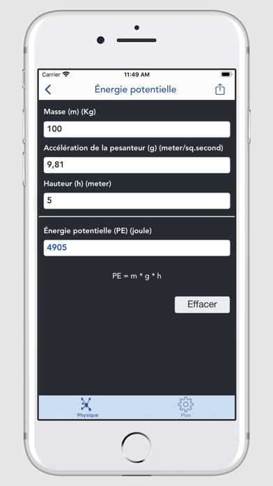 Screenshot #2 pour Physique calculatrices