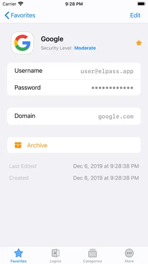Captura de pantalla de Elpass en iPhone 4