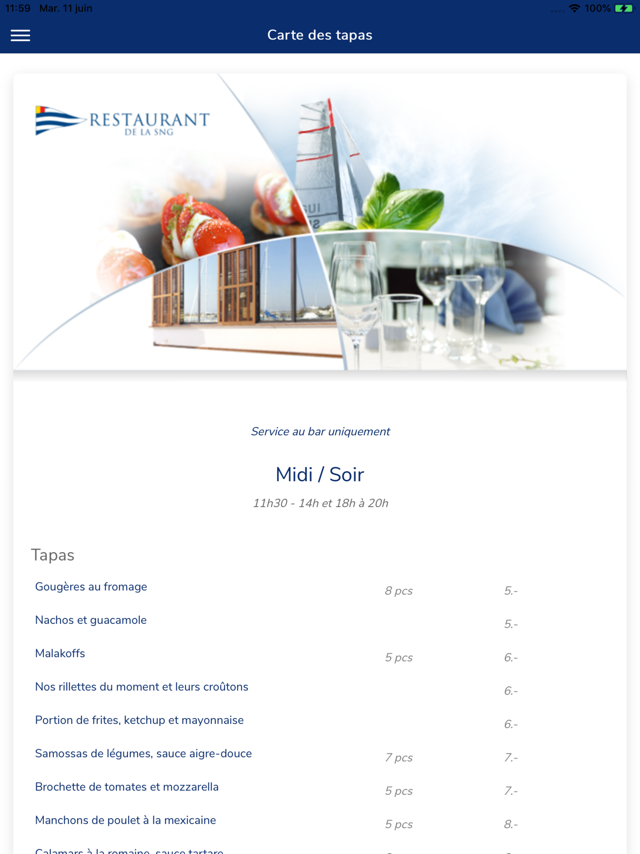 Restaurant SNG Menu
