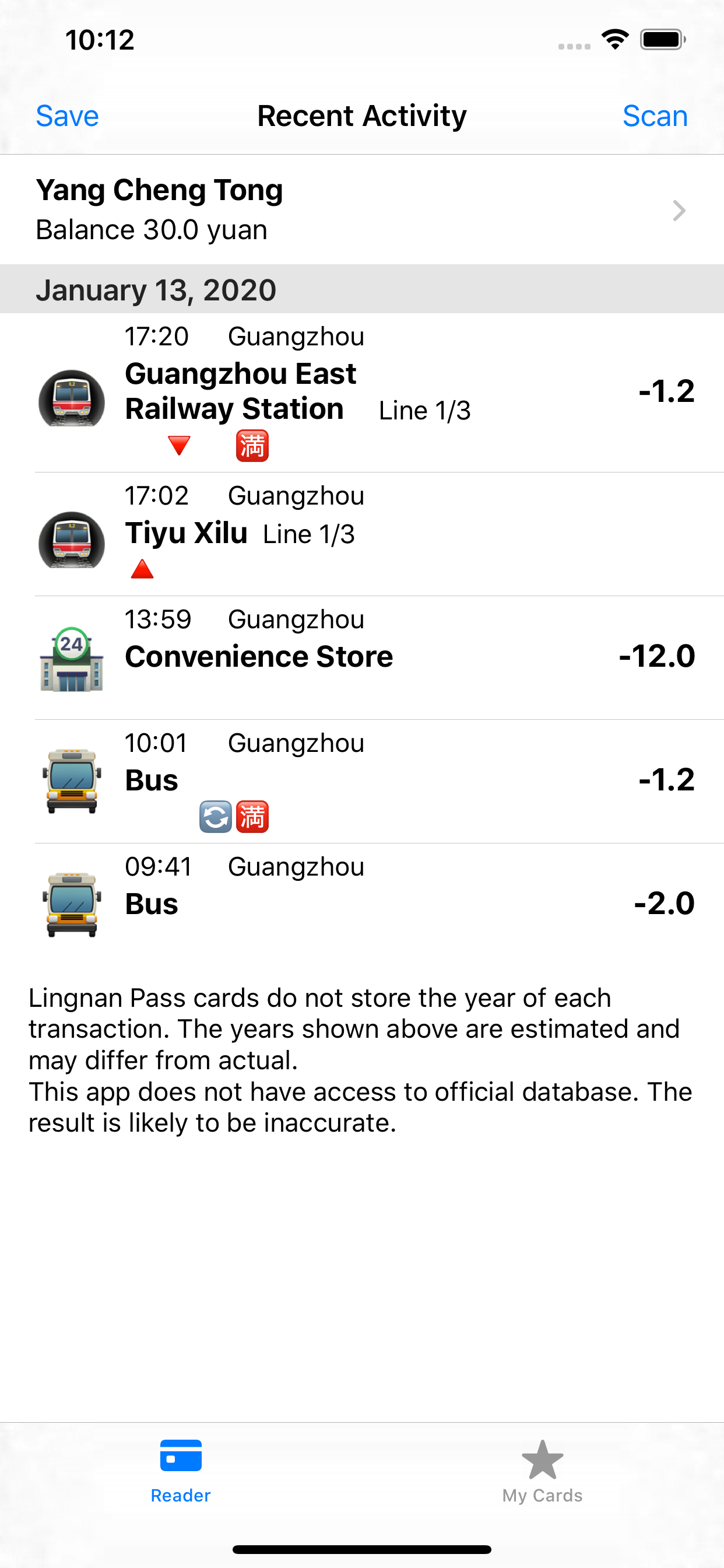Trip Reader (NFC)