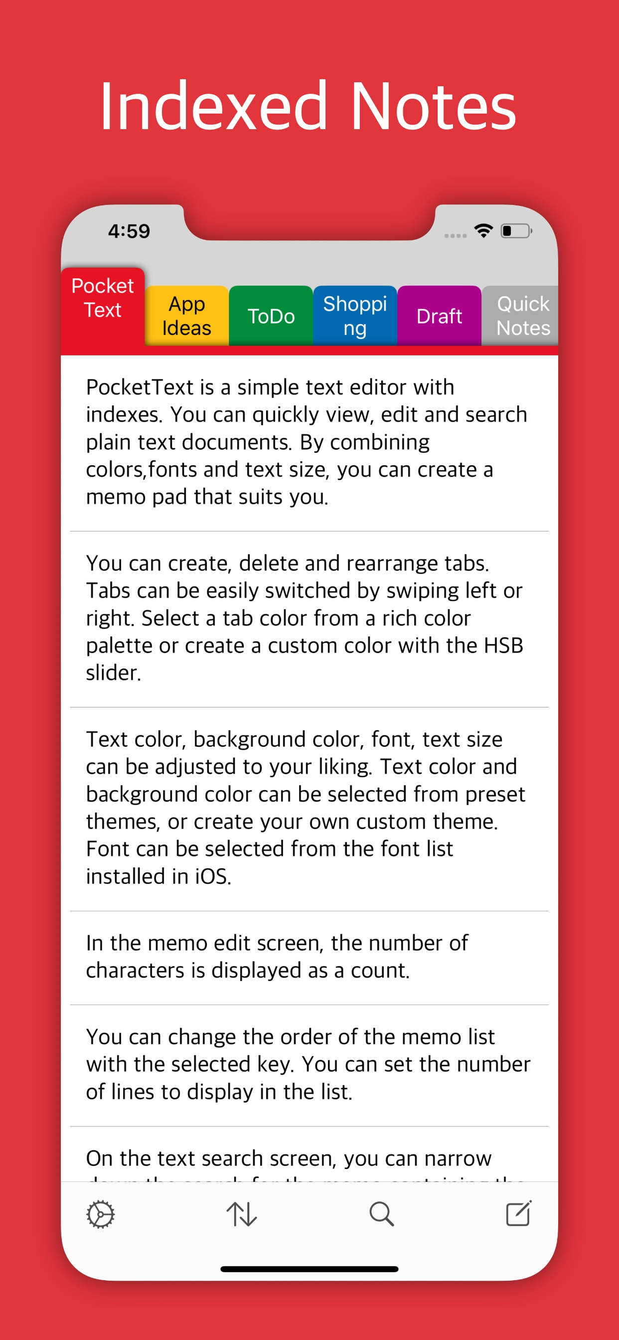 PocketText - Indexed Notes