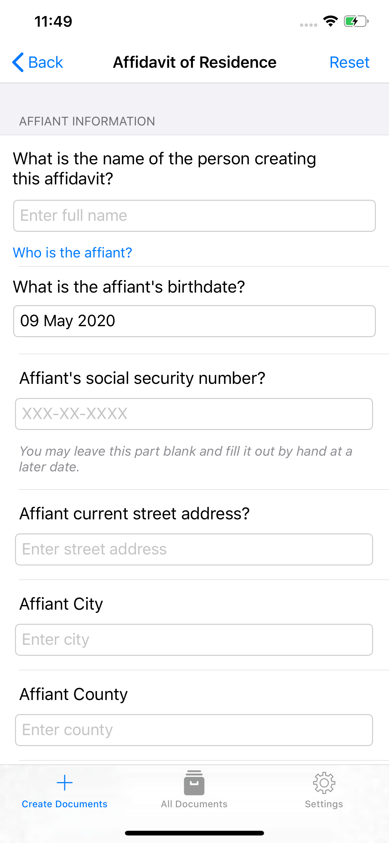 Affidavit Forms