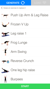 Quickstart workout generator screenshot