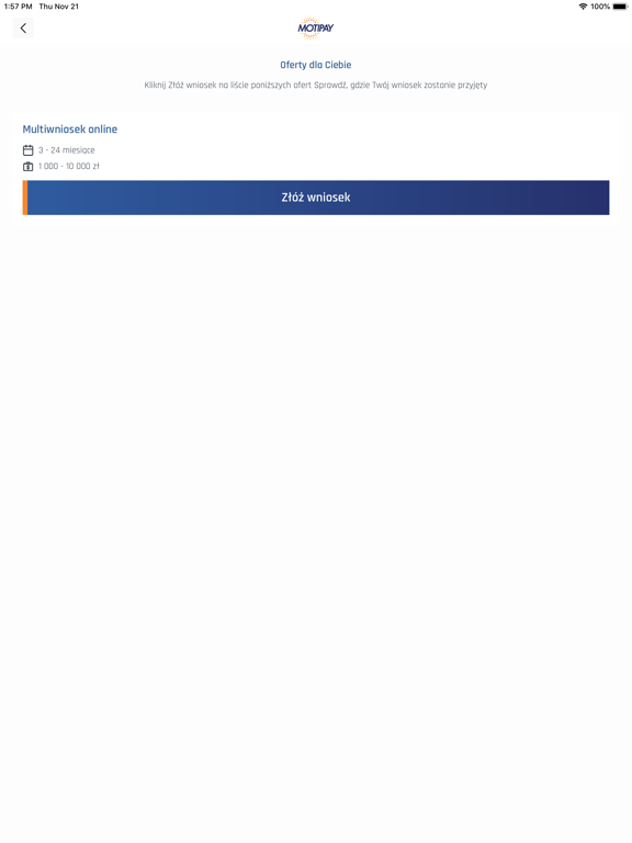 Motipay iPad screenshot
