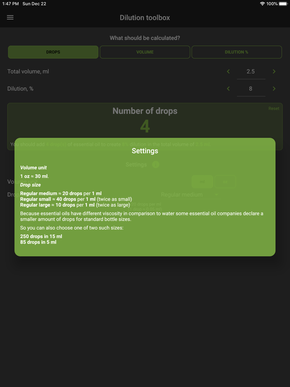 Screenshot #6 pour Dilution Toolbox