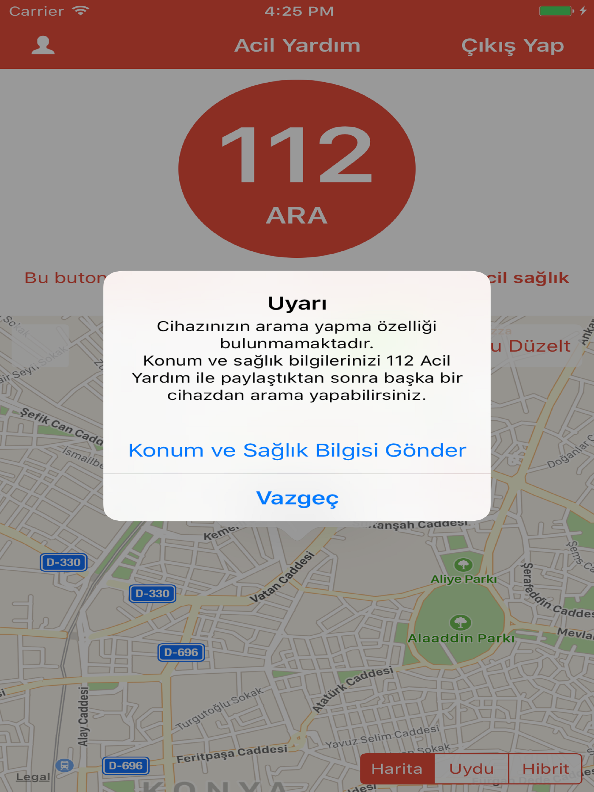112 Acil Yardım Butonu