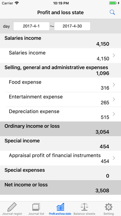 Profit and loss statement