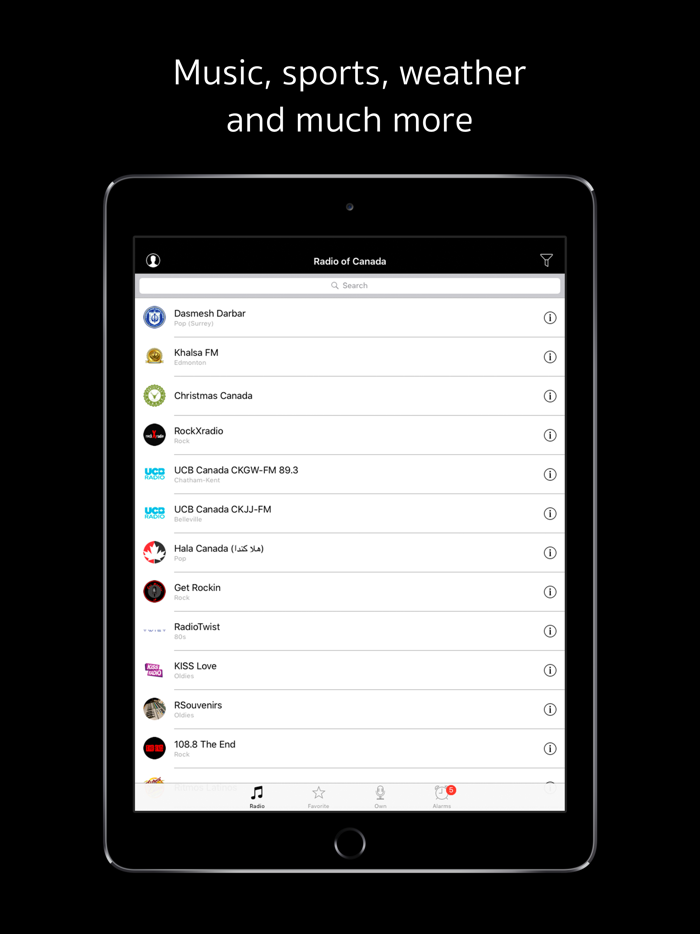 Radio of Canada. Live stations