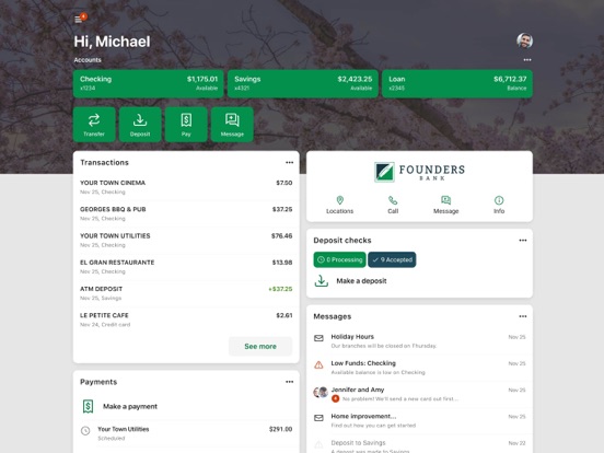 Founders Bank Personal iPad screenshot 2 - Finance app