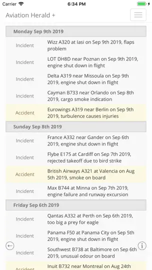 Screenshot von The Aviation Herald - Feed auf dem iPhone 1