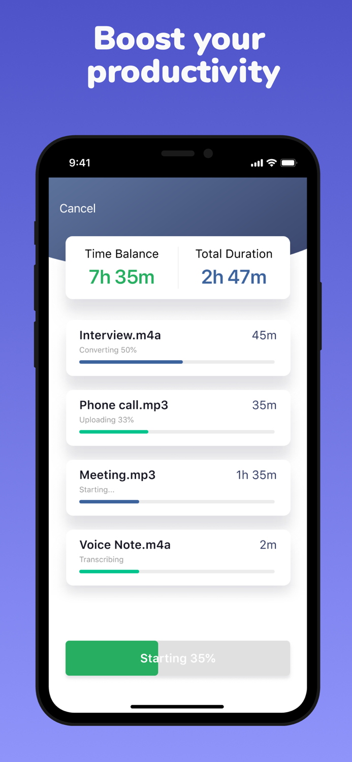 Transcribe speech to text