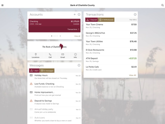 Bank of Charlotte Mobile iPad screenshot 1 - Finance app