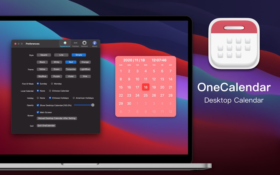 #7. OneCalendar - Desktop Calendar (macOS) Podle: Chengdu Reinvent Technology Co., Ltd.