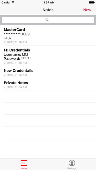 Biometric Notes Screenshot