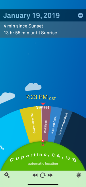 Sol: Captura de pantalla del reloj solar