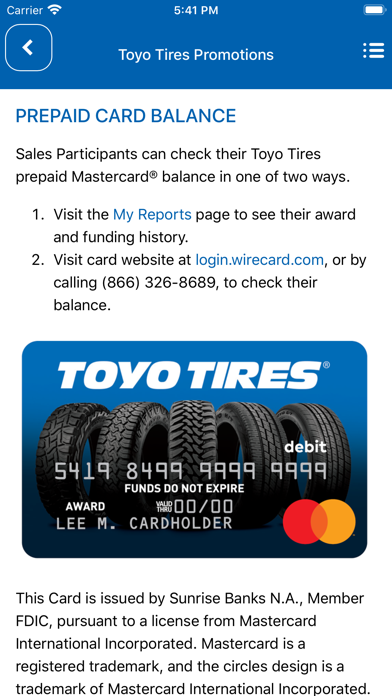 Toyo Tires Promotions Screenshot