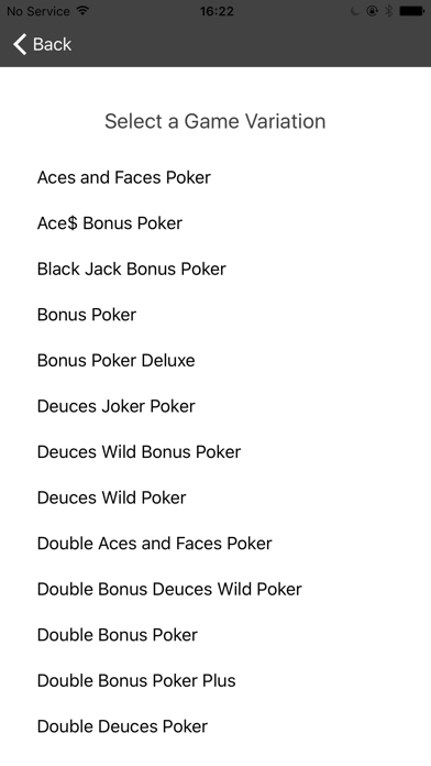 Video Poker Pay Tables Screenshot