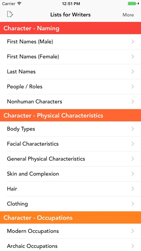 Lists for Writers screenshot 2 of 5
