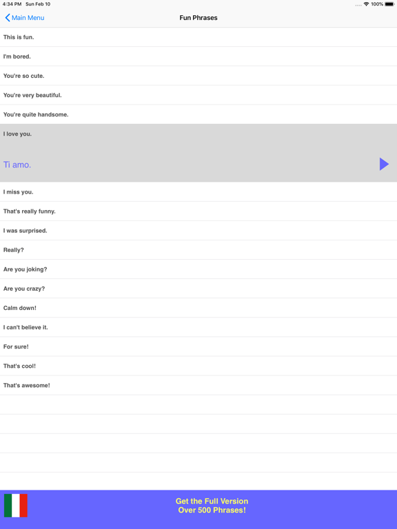 Speak Italian Phrasebook Lite iPad screenshot 5 - Travel app