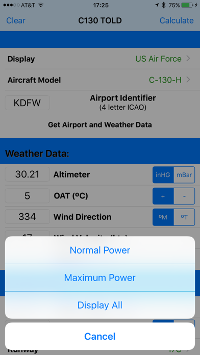 C130 TOLD Calculator: T56-A-15 Screenshot