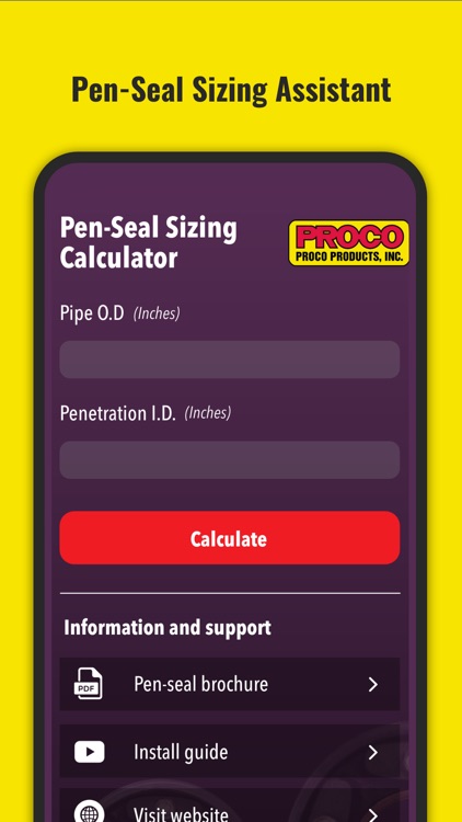 PROCO Pen-Seal calculator