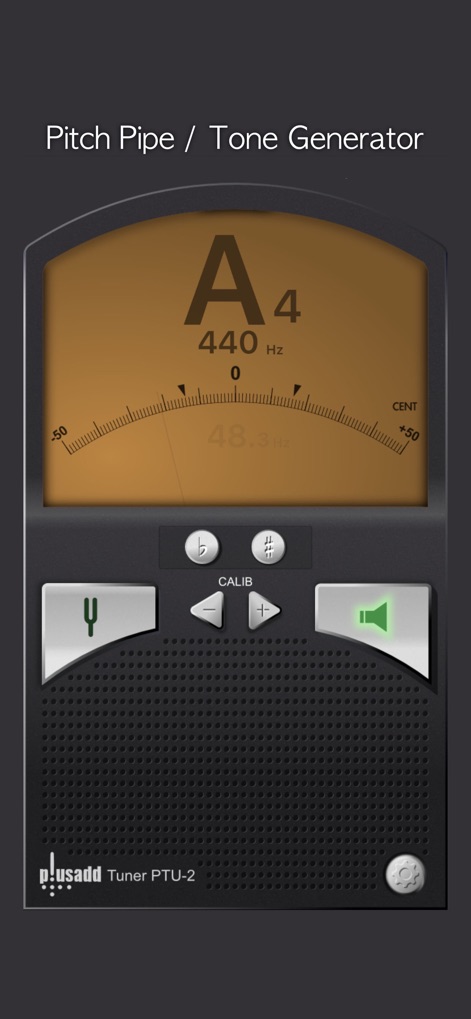 Tuner Lite by Piascore - Discover the pitch pipe function with precise frequency output and intuitive flat/sharp controls for aural tuning or reference.