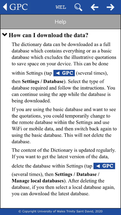 GPC Geiriadur Welsh Dictionary Screenshot