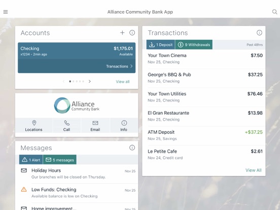 Alliance Community Bank App iPad screenshot 2 - Finance app