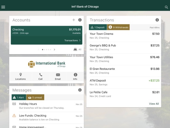 Int'l Bank of Chicago iPad screenshot 3 - Finance app