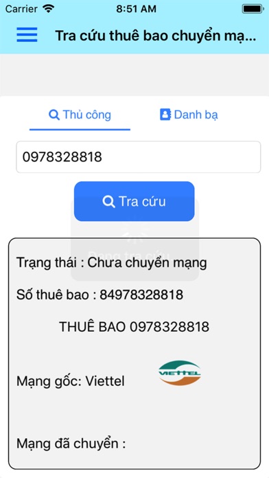 Screenshot #1 pour Tra cứu chuyển mạng giữ số