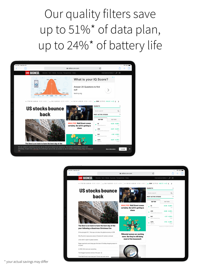 Snímek obrazovky s více reklamními bloky