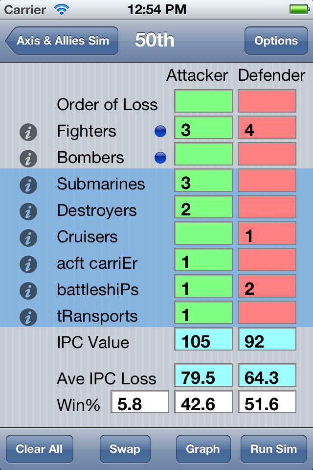 Skelly's AXIS&ALLIES® Calc screenshot 3