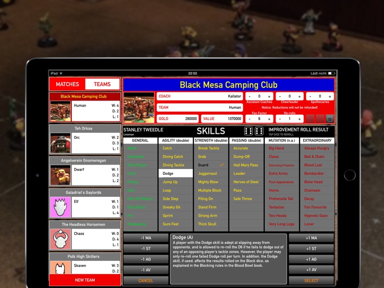 Match Stats for Blood Bowl