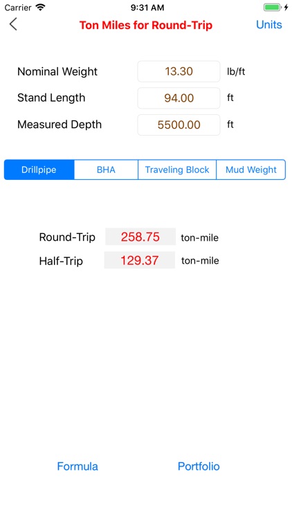 Ton Miles for Round Trip