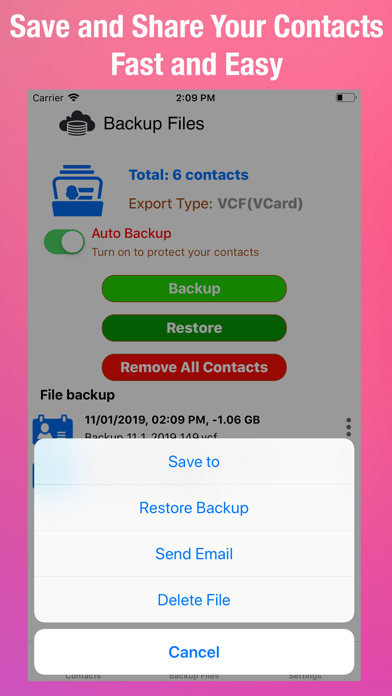 Contacts Backup - Restore. screenshot 3