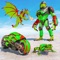 Advance to battle in Dragon robot bike game