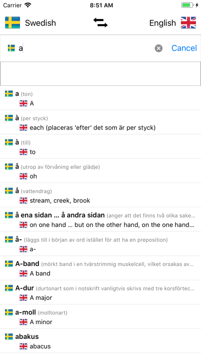 Swedish/English Dictionary Screenshot