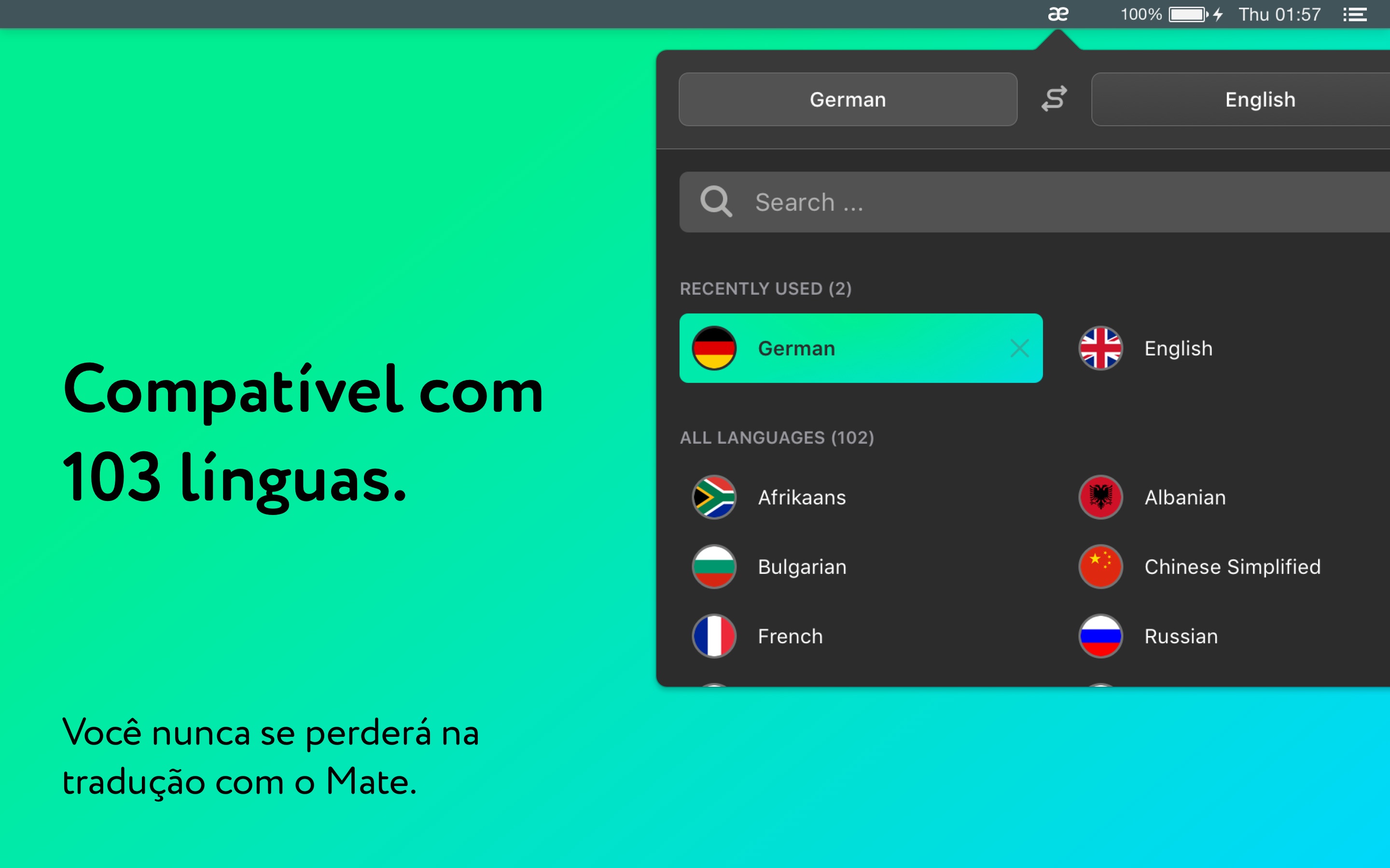 Screenshot do app Tradutor por Mate