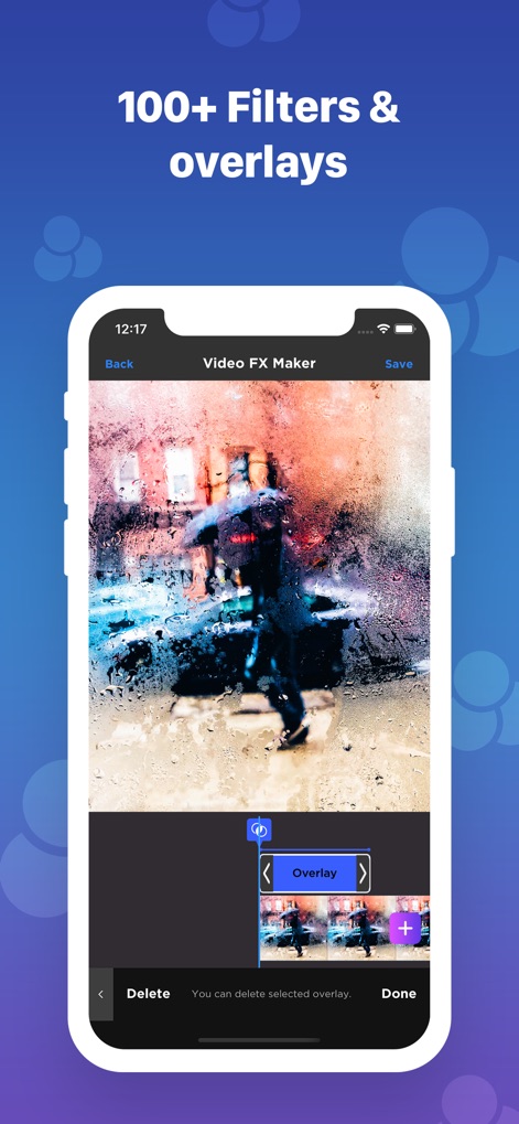 Video FX: Movie Clip Editor - See the app's vast collection of filters and overlay effects that can dramatically enhance video ambiance, giving users complete control over layering and visual depth.