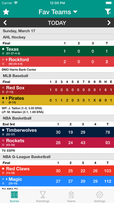 Sports Scores and Schedules Screenshot