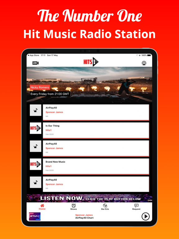Hits 1 Radio iPad screenshot 1 - Music app