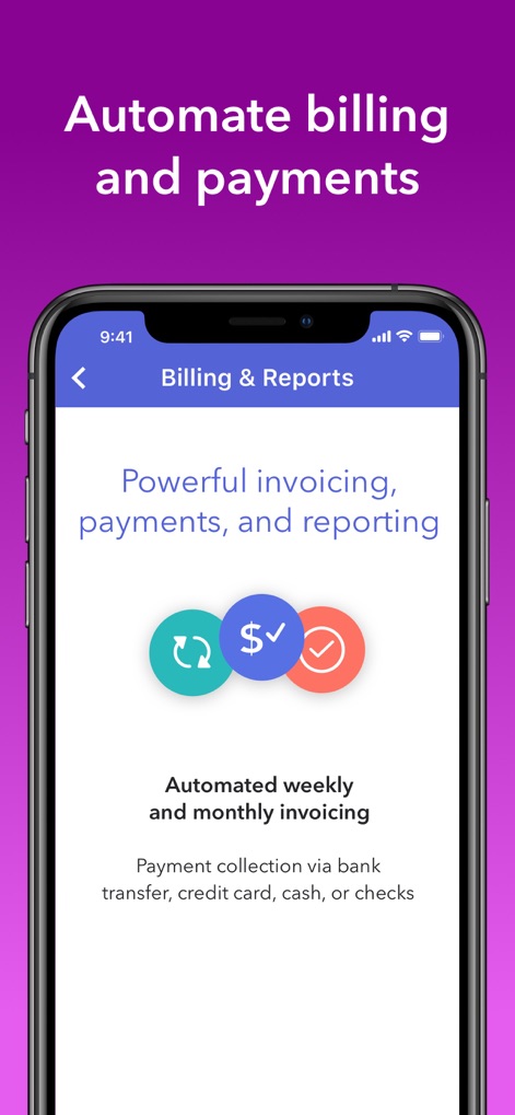 brightwheel: Child Care App - Examine the automated billing and payments feature, detailing options for powerful invoicing and flexible payment collection via bank transfer or credit card.