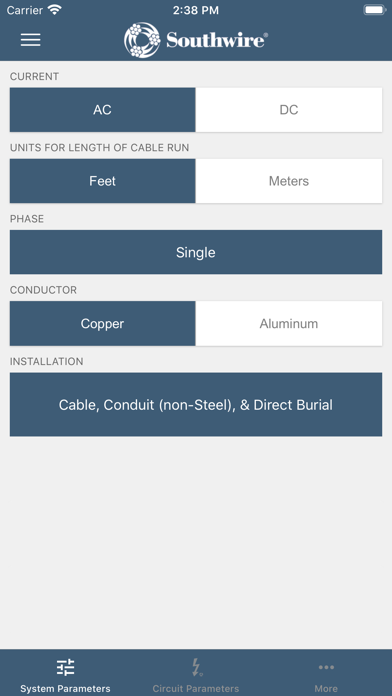 Southwire® Voltage Drop Calc Screenshot