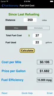 fuel calculator: mpg, l100k iphone screenshot 1