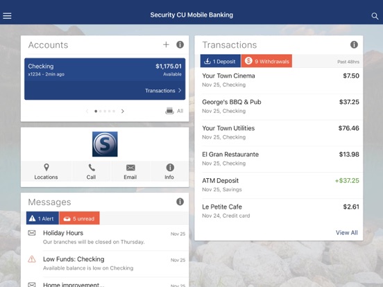 Security CU Mobile Banking iPad screenshot 2 - Finance app