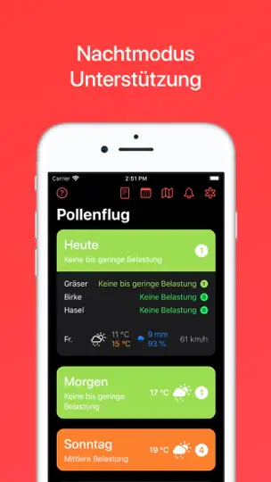 Screenshot von Pollenflug Vorhersage auf dem iPhone 8