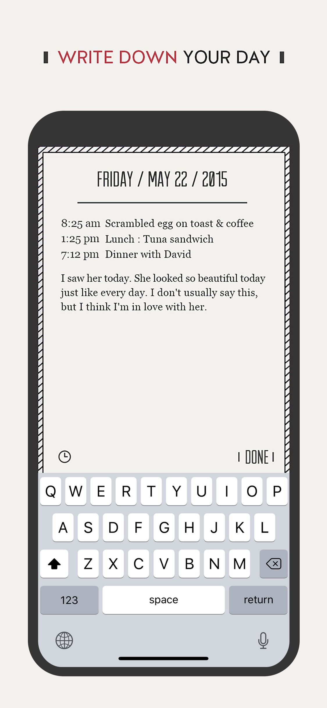Screenshot do app DayGram - One line a day diary