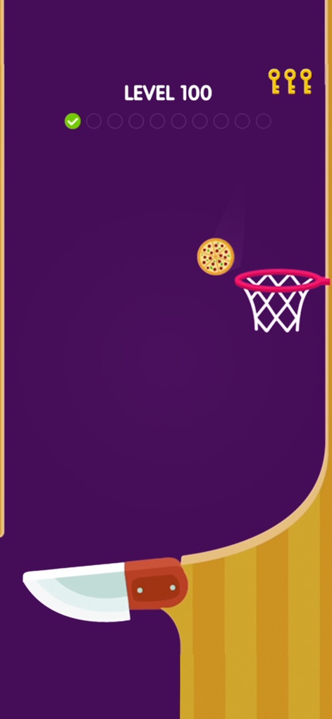 Flipper Dunk - Explore the app's playful side with a pizza-themed ball and a sharp kitchen knife flipper, adding an unexpected twist.