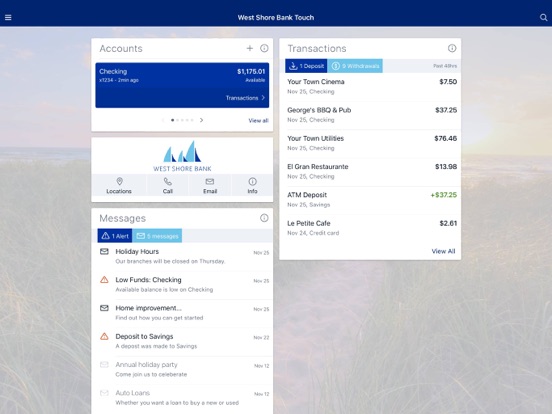 West Shore Bank Touch iPad screenshot 1 - Finance app